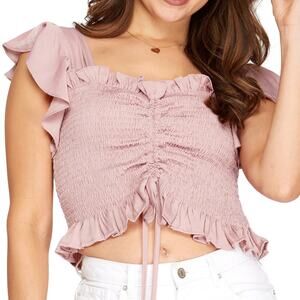 Prairie Blouse Petal Pink Smocked Top Size Small Flutter Sleeve Ballet Tank